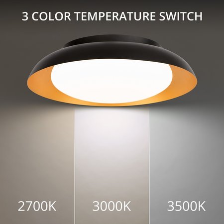 Dweled Taurus 18in LED Flush Mount 3-CCT 2700K-3000K-3500K Set to 3000K in Black Gold FM-491